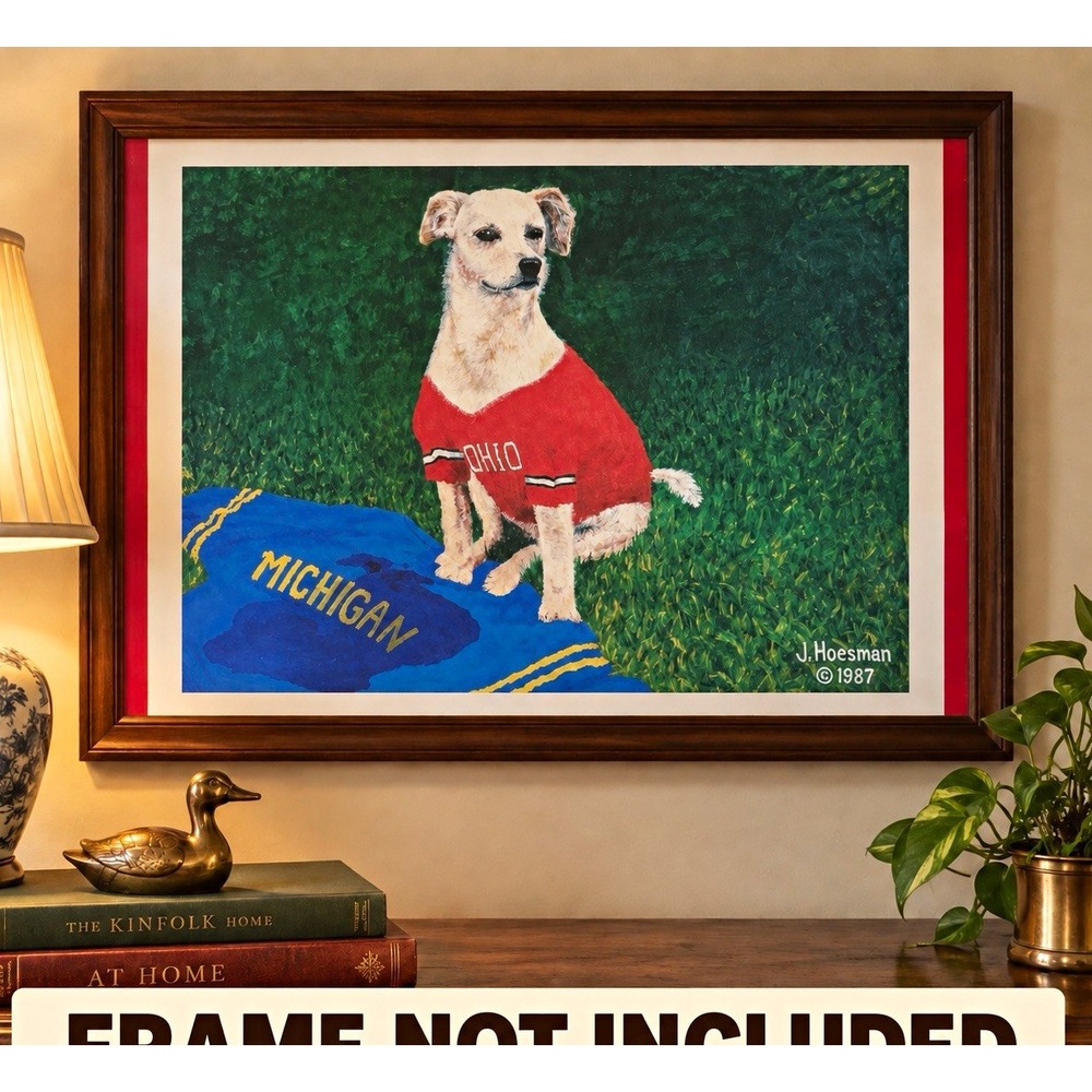 Vintage 1989 Ohio State Buckeyes Dog Art Print Michigan Rivalry J Hoesman 24x18